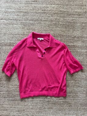 Madewell Hot Pink Ribbed V-Neck Polo Sweater